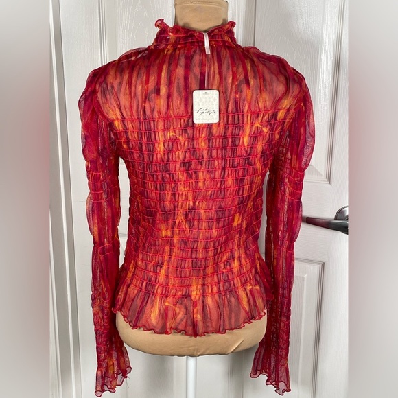 Free People “Hello There Top” NEW Smocked Mesh Crop Top Size Large - Picture 10 of 13